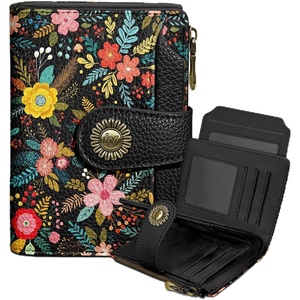 image:imageIcycay Sea Turtle Small Wallet Women RFID Blocking Cute Credit Card HolderFloral Multi